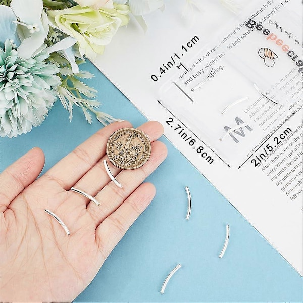 1 Ask 10 Stk Rörpärlor Sterling Silver Böjd Kolonn Nudel Lösa Distanspärlor 20x2mm