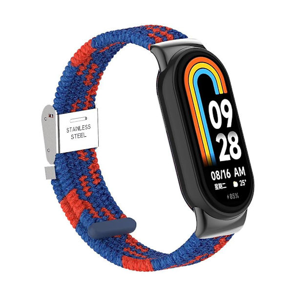 För Xiaomi Smart Band 8 flätad nylon klockarmband justerbart spänne elastiskt band Blue Red
