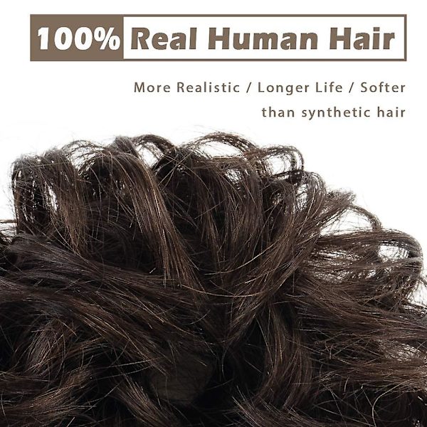 100% Människohår Bun, Slarvig Bun Scrunchies Ponytail Extensions Lockigt Hår Bun Hårbit För Kvinnor/Barn Tousled Updo Donut Chignons(2# Mörk Brun)
