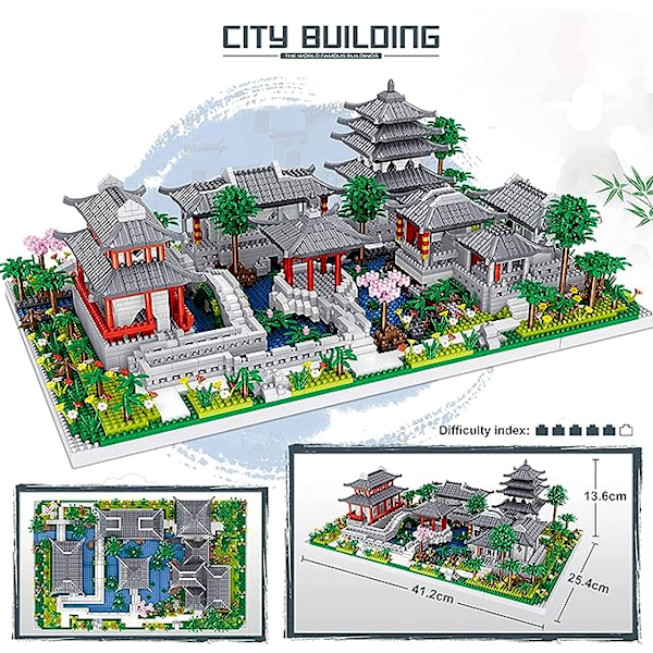 Kina De klassiske hagene i Suzhou Samling Berømt Arkitektur Modell Byggekloss Sett (3930 stk) Mikro Mini Klosser Leker Gaver