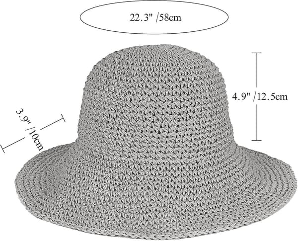 Floppy halm solhatt hopfällbar packbar bred brätte sommar strandhatt virkad hink Grey