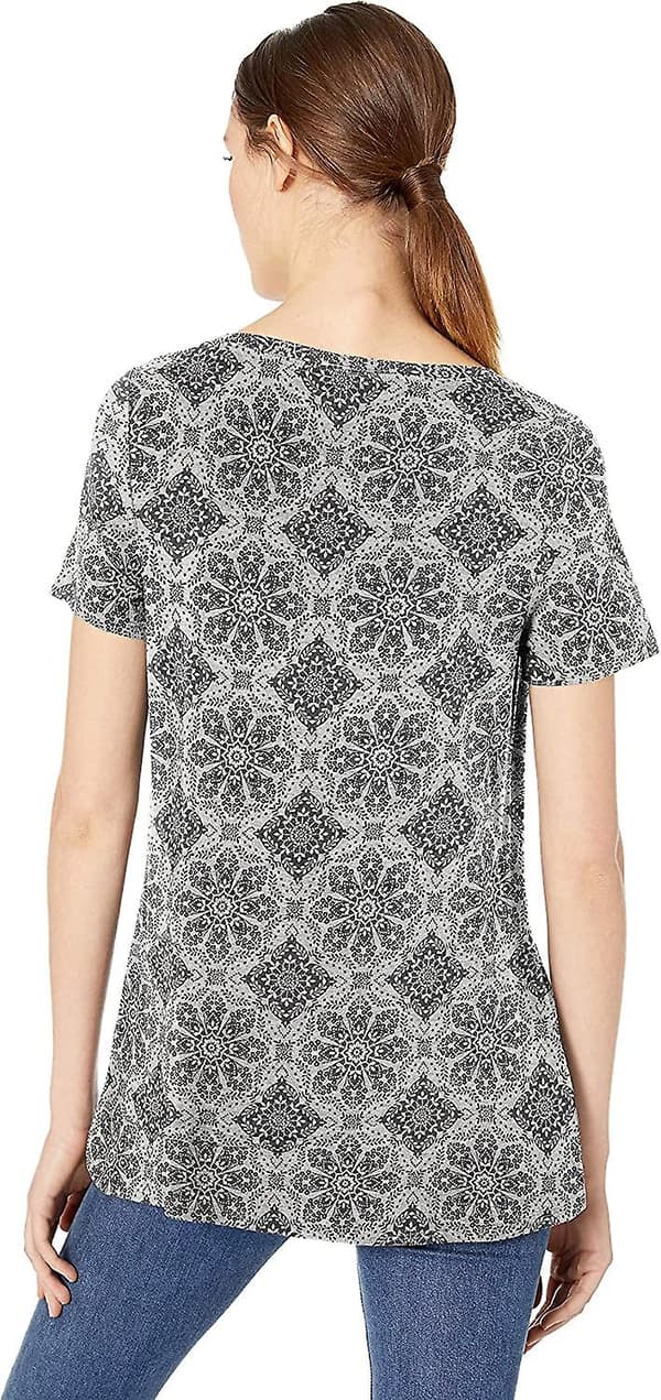 Kvinnors avslappnade passform kortärmad Scoopneck Swing Tee Tile Pattern S