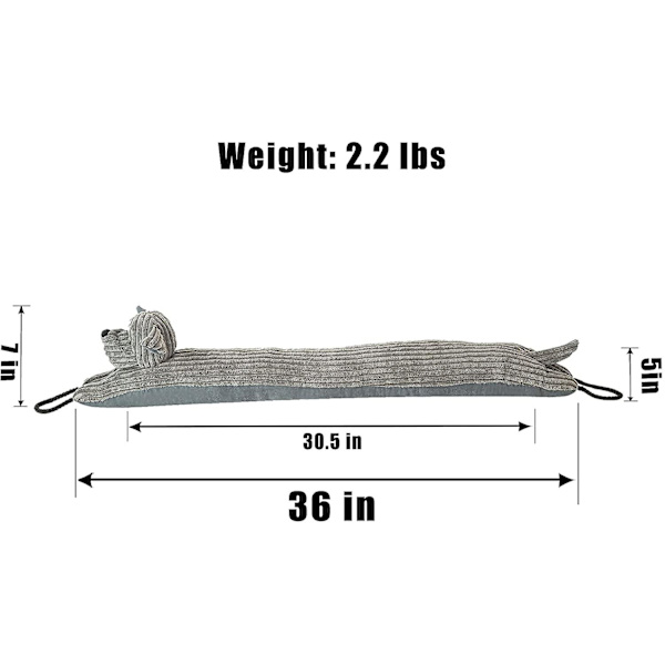 38 tommers vindstopper for dør og vindu, avtakbar og vaskbar vektet fransk 36 inch Grey Dog
