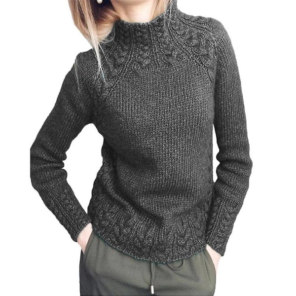 Naisten neule muodikas yksivärinen hamppukuvioinen neulepusero naisille Gray Xl