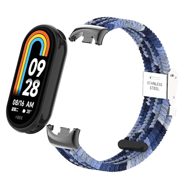 Til Xiaomi Smart Band 8 Flettet Nylon Urrem Justerbart Spænde Elastisk Rem Navy Blue