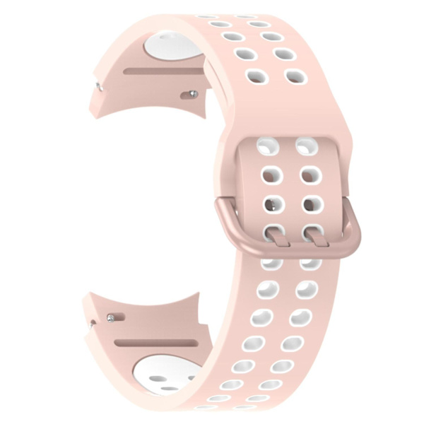20mm silikoninen ranneke Samsung Galaxy Watch 5 40mm/44mm/5 Pro 45mm -kelloon kaksoisreikäsoljella Pink    White