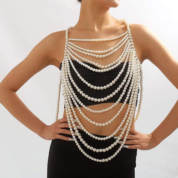 Pärl kroppskedja halsband för kvinnor: Justerbar modeaccessoar