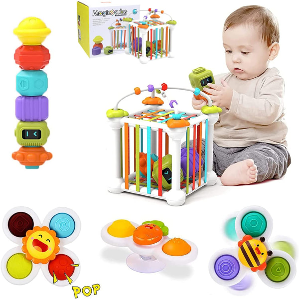 12 st Montessori-leksaker för pojkar, flickor, baby sensoriska bin Formsorterare Färgglada tärningar med 3 sugkoppar