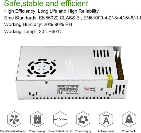 12v 30a DC Universell Regulert Switching Strømforsyning 360w