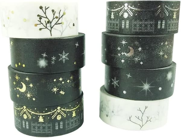 Washi-tejp, dekorativa tejp, set med 4 silver + 4 guld