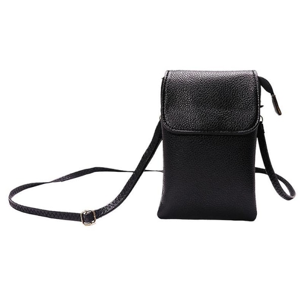 Retro PU Läder Crossbody Väska Liten Axelväska Telefon Förvaringspåse Resväska Black Litchi Texture