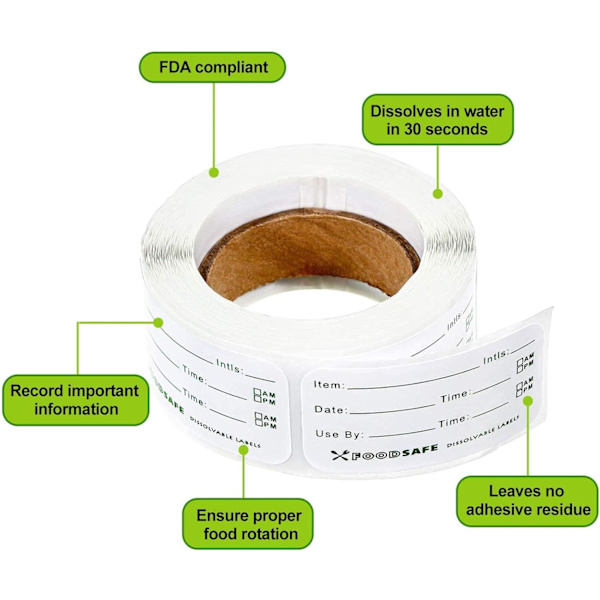 Matetiketter for catering, datolapper for matoppbevaring, 2,5 x 5 cm, flyttbare fryseetiketter for beholdere, lett å fjerne, datoklistremerke for matsikkerhet