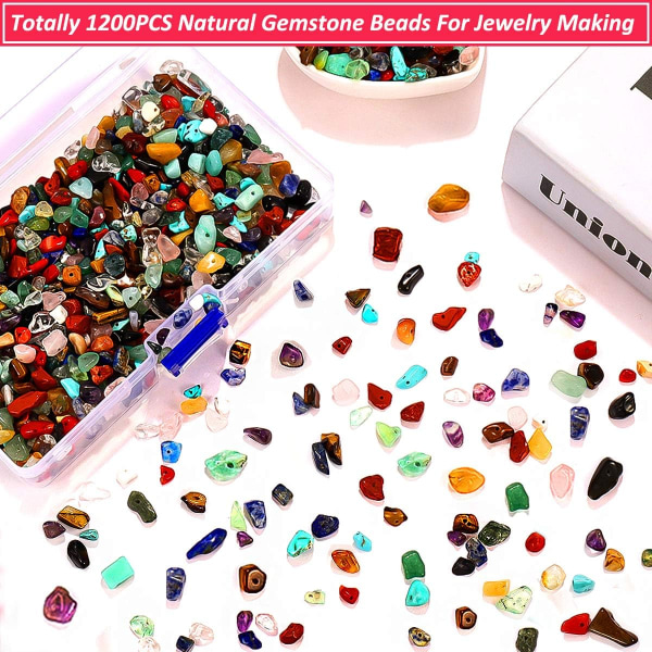 Stenpärlor för smyckestillverkning, 1200 st naturliga spånstenspärlor Oregelbundna ädelstenslösa pärlor blandad färgläkning