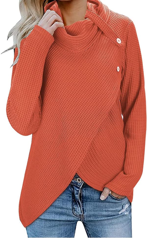 Dam Turtleneck Cowl Neck Jumper Stickad N Asymmetrisk Wrap Toppar Lättvikts