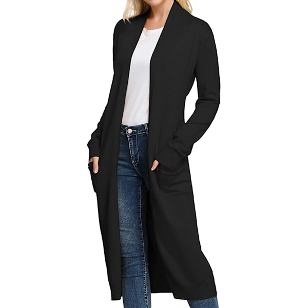 Essential Solid Öppen Front Maxi Lång Stickad Cardigan Tröja För Dam XL