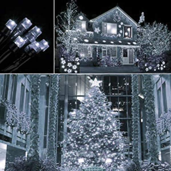 108ft Julelys, 300 LED Lyslenker, 8 Moduser, Plug-in, Fest Hage White