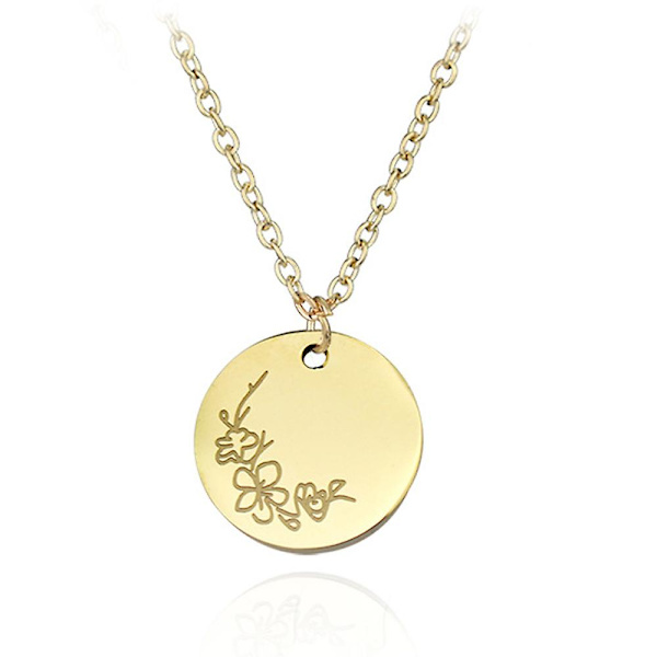 Runt mynt halsband, titanstål snidade blommor, små hängen presenter style3