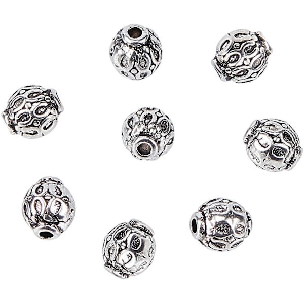 200 st Rund Distanspärlor Tibetansk Legering Antik Silver Metall Distanspärlor Charm Pärlor för Armband Halsband DIY Smyckestillverkning 6mm Hål: 1,5mm