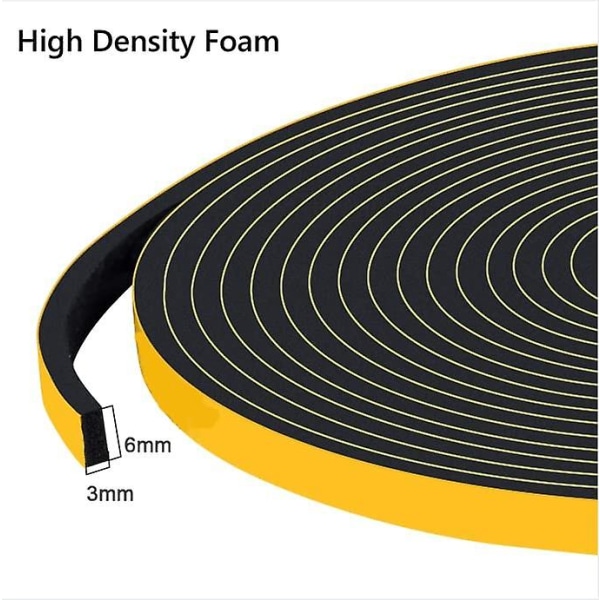 Skumgummitätningstejp 6 mm (b) x 1,5 mm (t) Fönsterdörr Dragtätning Luft Black 6x3mm