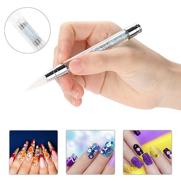 3-pack Nagellacksmanikyrsats, Silikon Designmålning prickpenna verktyg polering ritpensel för konstnagelmanikyrverktyg