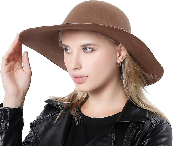 Dame Retro Bredbremmet Stor Floppy Panama Hatt Belte Ull Fedora Hatt
