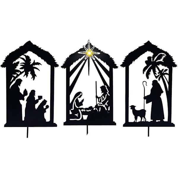 3-pack julskuggor, metall utomhus julkrubba silhuett trädgårdsskylt display, God Jul gräsmatta dekoration 3pcs