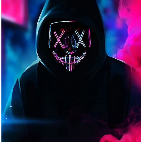 Sömmar Dubbel Färg Led Mask Halloween Cosplay Kostym Mask Ljus Upp Festival Fest blue pink