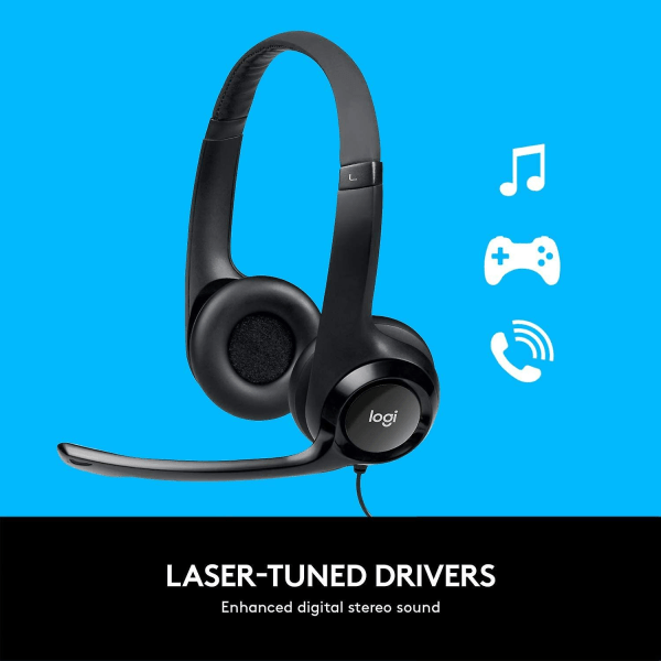 Logitech H390 Kablet Headset, Stereo Hovedtelefoner med Støjreducerende Mikrofon, USB, Inline-kontroller, PC/Mac/laptop - Sort