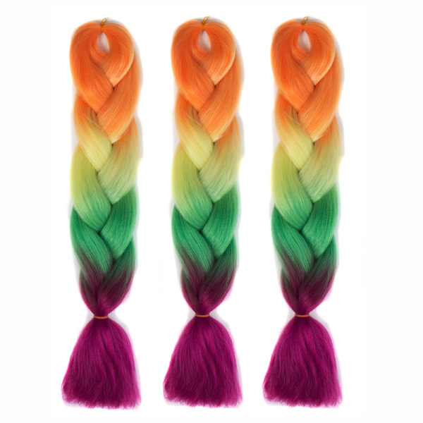 3 nippua valmiiksi venytettyjä punontahiuksia, jumbo-virkkuukoukkuletit, 60 cm pitkät värikkäät letit, box braids -virkkuukoukkuletit H