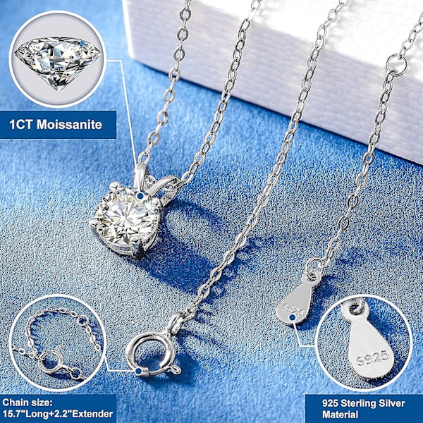 0.1-2ct Moissaniitti Riipus Kaulakoru, D Väri, Vvs1 Kirkkaus, Kimalteleva Moissaniitti Timantti Riipus Naisille, 18k Valkokullattu 925 Sterling Hopea Ne