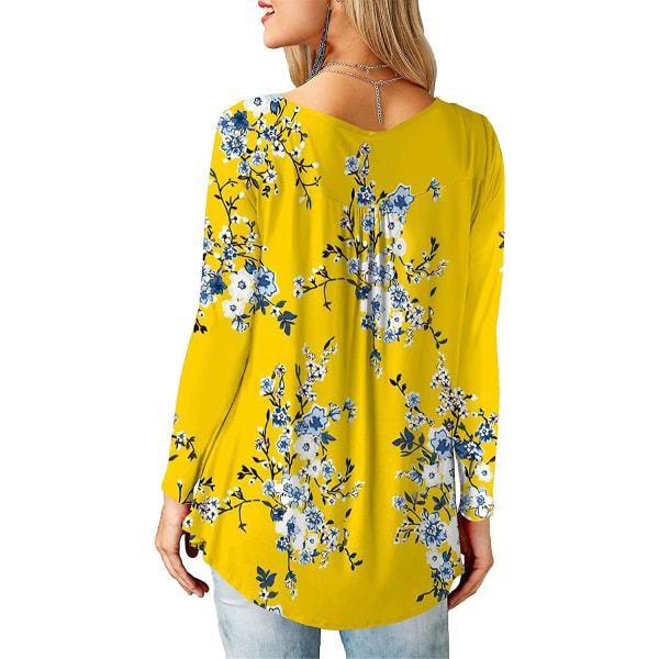 Dame Skjorter Ruffle Løs Knapp Tunic Topper For Kvinner Yellow M