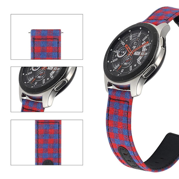 Nylonkangasnahkainen kellon ranneke Samsung Galaxy Watch 5 40mm/44mm /Watch 5 Pro 45mm -kelloon, soikea solki Blue  Red Plaid