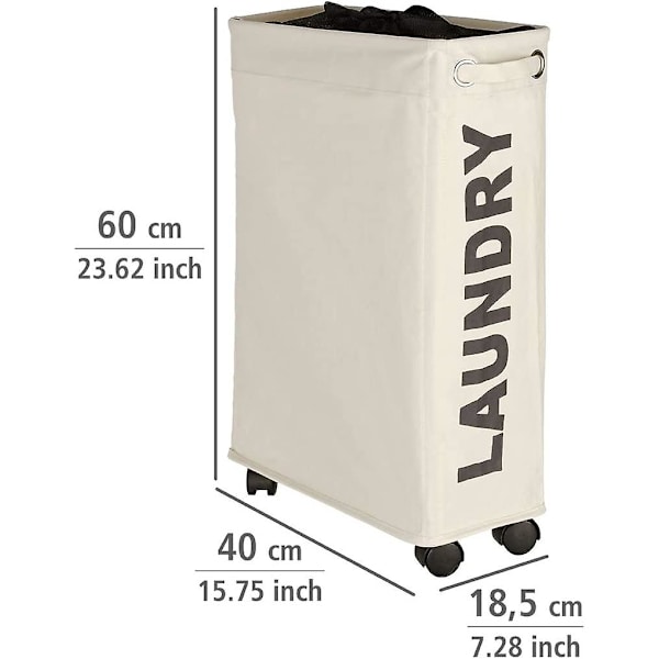Smal tvättkorg, tvättkorg på hjul, Corno Beige, Polyester, 43 L, 18,5 X 60 X 40 Cm