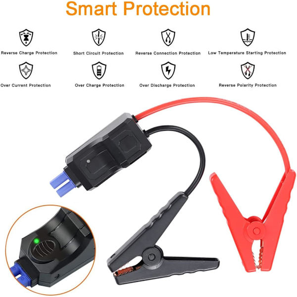 1 x Bærbar Smart Startbooster Klemme Kabel til Bil Nødstart, Udskiftnings Alligatorklemme til 12 V Bærbar Bil Nødstart