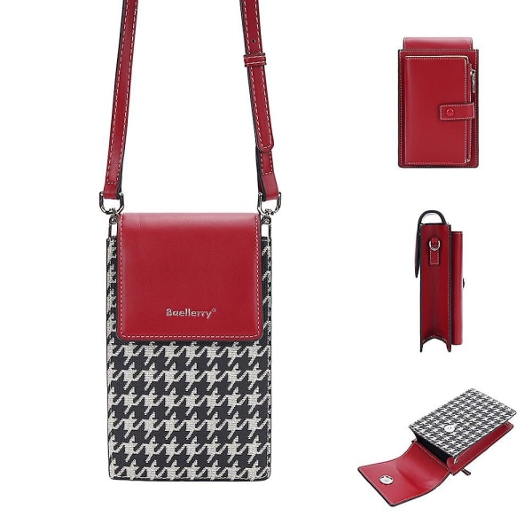 Magnetisk knappsplicing Gird PU läder crossbody väska liten axelväska för resor, dagligt bruk Wine Red