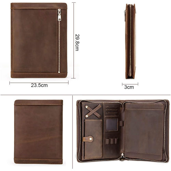 Käsintehty Vintage Aito Lehmännahkainen Portfolio Kansio Vetoketjulla iPad Pro 9.7/10.5/11, A4-kokoinen Portfolio Padfolio Kotelo, Liiketoiminnan Järjestäjä
