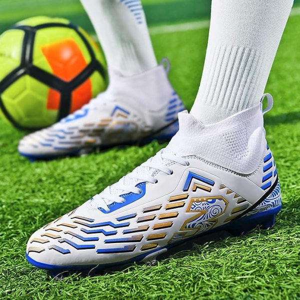 Herre Atletisk Udendørs Indendørs Komfortable Fodboldsko Drenge Fodbold Studenter Støvler Sneaker Sko Højt Greb blue EU36