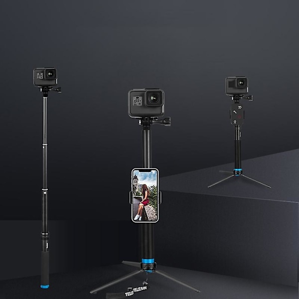 Til GoPro Hero 8 Action Camera Aluminium Legering Selfie Stick Udtrækkelig Håndholdt Teleskop Stang Tripod