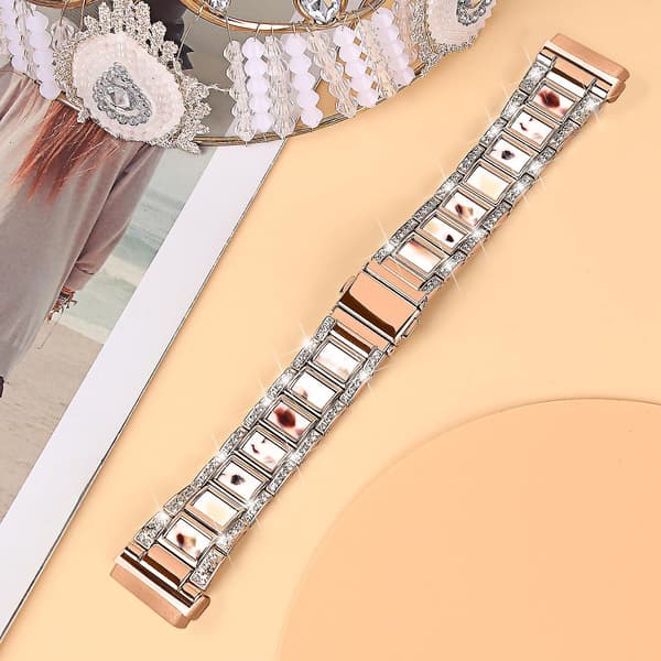 Til Fitbit Versa 4/Sense 2 Resin Urrem Rustfrit Stål Rhinestone Dekor Urrem Rose Gold Nougat Pattern