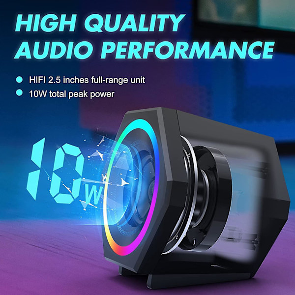 Datorhögtalare 10w Gaming PC-högtalare USB-drivna med förbättrad bas, regnbåge