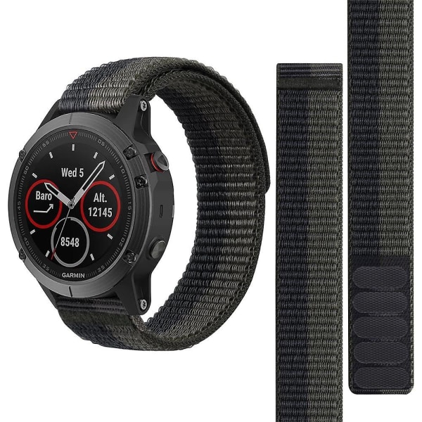 Til Garmin Tactix 7 Pro/Fenix 7X/Fenix 6X Pro 26mm Syet Urrem Justerbar Nylonløkke Black Grey