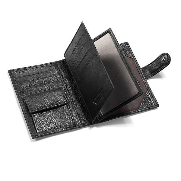 Myntbörs Passfodral Kort Plånbok Tryckknapp RFID-blockering Toppskikts Kohud Kortväska Black