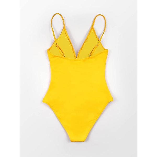 Dam baddräkt One Piece V-hals Magkontroll Ruched Front Low Back Baddräkt Yellow S