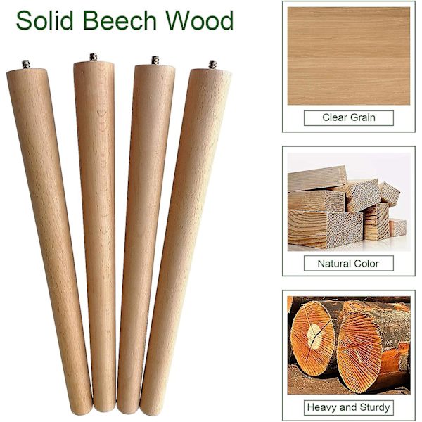 12 tommer møbelben, runde massive træbordsben, midt århundredes moderne erstatningsben perfekte til Ikea bord, sofa, seng, sofabord bensæt Nature Beech 12*2.375*1.625 inches