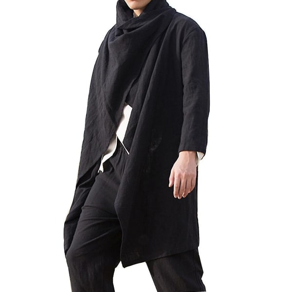 Herr Poncho Kappa med Lång Ärm Höst Vinter Jacka Cape Kappor Ytterkläder Black XL