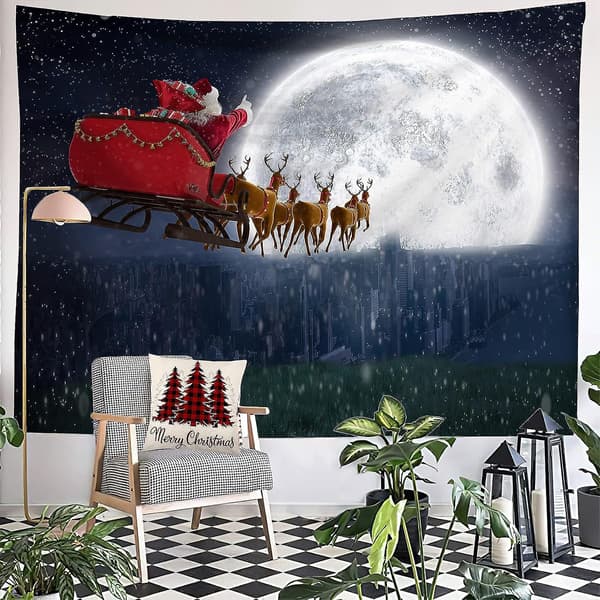 Julväggbonad, tomte och älg, estetisk väggbonad för sovrum, vardagsrum, 60 x 50 tum (älg)