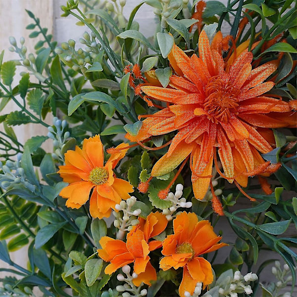 Kunstig Chrysanthemum Dørkrans med Grønne Blader, Fire Årstider Inngangsdørkrans Lysner Opp Innendørs