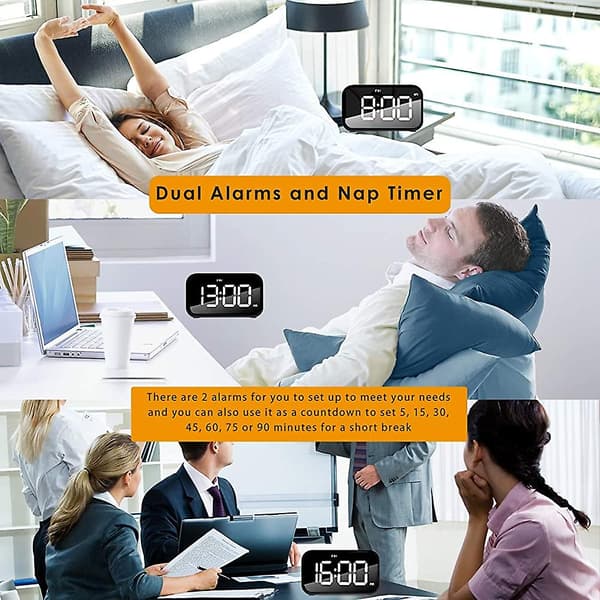 Väckarklocka, digital klocka batteridriven med Acsergery snooze, nap timer och USB-present