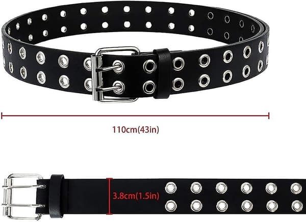 2-pack Dubbel Ögla Bälte - PU Läder Punk Bälte - 2-håls Ögla Jeans Bälte