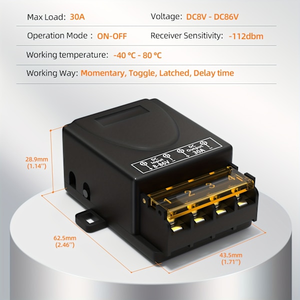 DC 8V/12V/24V/48V/72V/86V 30A Fjärrkontroll Trådlös Fjärrbrytare Grindar Med 100m Lång Räckvidd För Stöldlarm Säkerhetssystem